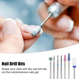 VOCOSTE 7pcs Emery Nail Drill Bit Set for Acrylic Nail 2.35mm Nail Art Tool Manicure Pedicure Shaping Removal Tool 40mm Length Colorful