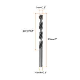 QUARKZMAN Pack of 2 Wood Drill Bits 5 mm (13/64 Inch) Diameter Straight Round Shank Drill Metric Brad Point 2.2 Inch Drilling Depth Spiral Twist Drill Bit for Carpenters Woodworking Plastic Rubber