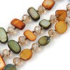 Avalaya 3 Strand Olive/Mustard Shell Nugget and Crystal Bead Necklace