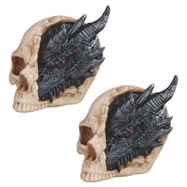 ICE ARMOR 2-PC Gift Set 6.25" W Black & Brown Dragon Skull Figurine Statue Sculpture Ornament Decoration Home/Room Decor for Housewarming, Holidays, Christmas Special