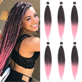 Braiding Hair Pre Stretched - 6 Packs Prestretched Braiding Hair 30 Inch Ombre Braiding Hair Itch Free Yaki Synthetic Hair Extension for Braids (30 Inch(6Packs), 1B/Pink)