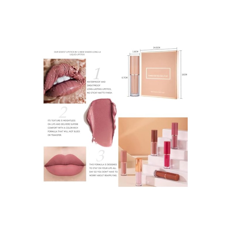 12 Piezas Kit Lápiz Labial, Brillo de Labios Líquido Mate
