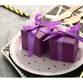AWELL Purple Gift Candy Box Bulk 2x2x2 inches with Purple Ribbon Party Favor Box,Pack of 50
