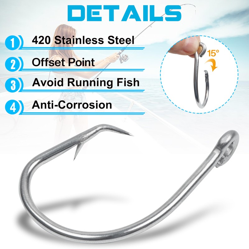 FUSIGO Stainless Steel Tuna Circle Hooks, 30pcs 3X Extra Strong