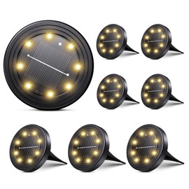 Famgoods 8 Pack Solar Lights Outdoor Garden, 800mAh Solar Pathway Lights，8LED IP68 Waterproof Ground Lighting for Driveways/Garden Beds/Yard Landscaping-Warm White Light