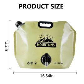 Collapsible 8L Water Storage Bag, BPA-Free Portable Folding Water Jug with Adjustable Faucet, Leakproof Emergency Water Bag for Camping, Hiking, Riding, Outdoor Sport (GREEN, 2)