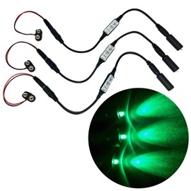 3 pack green LED micro effect light kit with flash blink strobe flicker dimmer control 9 volt battery operated for props scenery – narrow spotlight beam