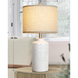 JUNNAI White Ceramic Table Lamp with Beige Shade: 3-Way Dimmable Night Stand Light Lamp 24.5" Modern Table Lamps for Living Room Bedroom End Table Office Entryway Lamps (Bulb Included