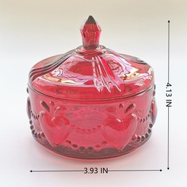 WHSLILR Body Powder Puff and Container - Glass Dusting Powder Container with 2 Soft Puffs – Vintage Powder Puff Case for Women & Girls (3.93x3.93x4.13 H in) - GRB017-Red