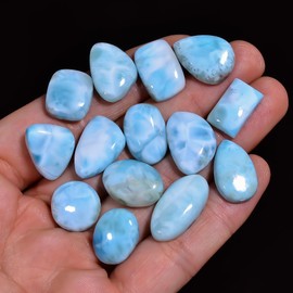 GEMKORA 5pcs Larimar Gemstone Cabochons for Jewelry Making Supply, Wholesale Lot, Loose Crystals, DIY, Wire Wrapping, Healing Crystals, Bulk Gemstone Deal