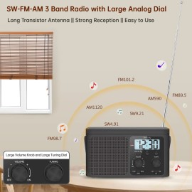 DreamSky Radio Portable AM FM Shortwave - Digital Radio Plug in Wall or Battery Black