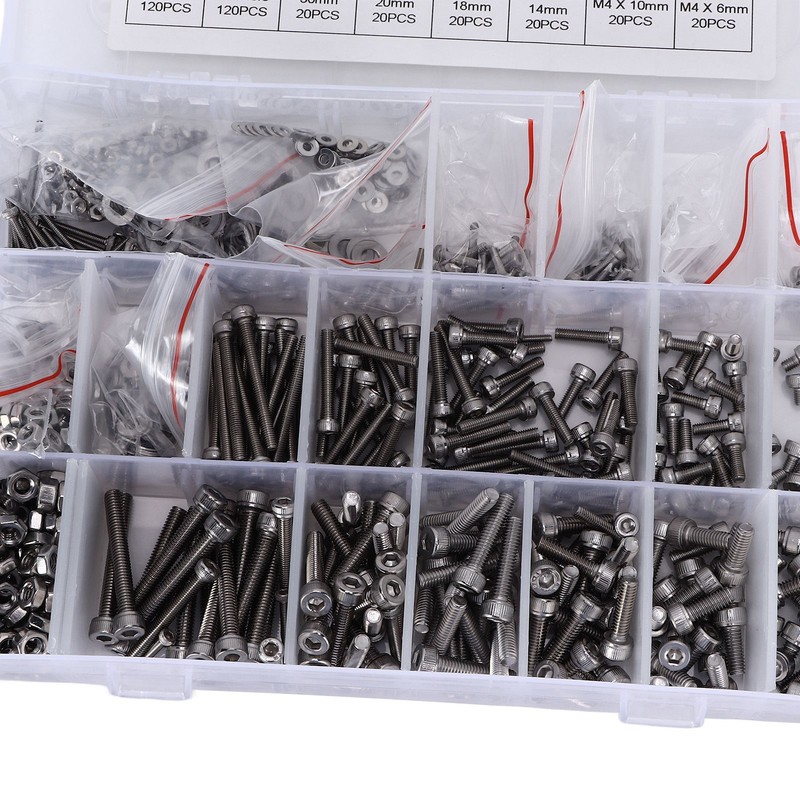 1080Pcs/Set M2 M3 M4 Screw Nut Gasket Kit Stainless Steel