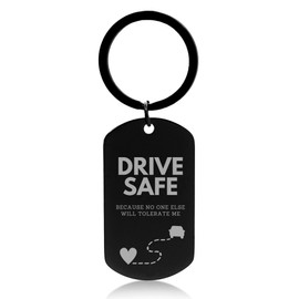 WDS Keyring - Drive Safe Tolerate | Valentines Gift for Boyfriend Girlfriend | Engraved I Love You Sentimental Keepsake for Him Her Couples | His & Hers Partner Keyrings | Cute Funny Keychain Black