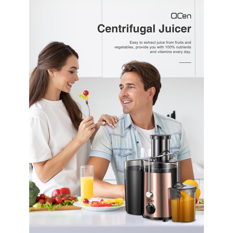 QCen Juicer Machine, 500W Centrifugal Juicer Extractor with Wide Mouth