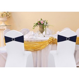 ZSJFMF 50PCS Spandex Navy Blue Chair Sashes for Wedding Stretch Chair Bands with Buckles Universal Elastic Chair Ties Bows for Party Folding Chairs Celebration Ceremony Events Decorations