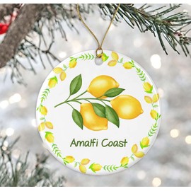 Amalfi Coast Ornament, Amalfi Coast Italy Christmas Ornament, Italian Lemons Souvenir, Gift For Italy Lover, Travel Souvenirs, Housewarming Gift, Xmas Ornament Ceramic Printed on Both Sides
