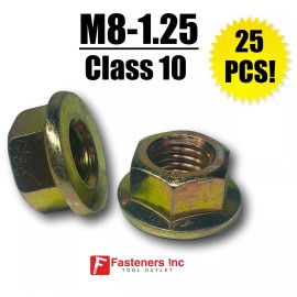 Redding Fasteners (QTY 25) M8-1.25 Metric Hex Flange Nuts Class 10 (Grade 8) Zinc Yellow