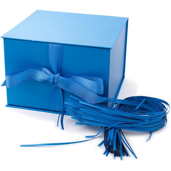 Hallmark 7" Gift Box with Lid and Paper Fill (Blue) for Hanukkah, Christmas, Holidays, Father's Day, Birthdays, Baby Showers and Graduations