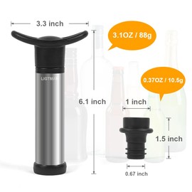 LIGTMAR Wine Saver Pump with 6 Vacuum Wine Stoppers, Wine Bottle Preserver Keep Wine Fresh, Food Grade Silicone Wine Corks Fit Any Wine Bottles