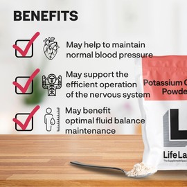LifeLab Supplements Potassium Citrate Powder 500g - Pure, Unflavored Electrolyte for Fluid Balance, Nerve Support, Muscle Control and Blood Pressure