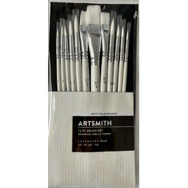 Artsmith 12pc White Taklon Brush Set for Acrylics, Watercolor and Tempera 1825-3393
