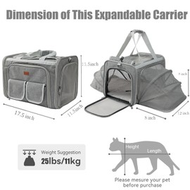 PATAZONE Puppy Carrier Cat Bag Expandable Bunny Small Animal Traveling Outdoor Carry Kennel (Grey,2Sides Expandable)