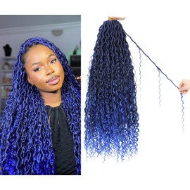 30 inch Blue River Locs Crochet Hair for Black Women - 8 Packs Boho Goddess Locs Crochet Hair, Boho Style Loc, River Hair with Curly Ends(30inch, TBlue#,8 Packs)