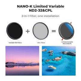 K&F Concept 2 in 1 72mm Variable ND2-32&CPL Filter, NO X Cross, HD Optical Glass Waterproof Adjustble Neutral Density Polarizing ND