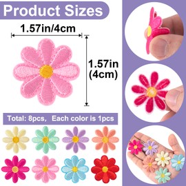 PAGOW 8 Pcs Flower Iron on Patches, Cute Daisy Flower Applique Patch, Sew On Embroidered Applique Sewing Patches for Bags, Jackets, Jeans, Clothes DIY Patches, 1.57x1.57inch (W*H), 8 Colors