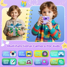 Kids Camera Instant Print, 48MP/2.5K UHD Kids Instant Print Camera, Christmas Birthday Gifts for Girls and Boys, 3.0" Screen with Print Paper & 32G Card, Toddler Toy for Age 3-14 (Purple)