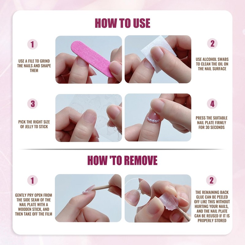 Long Coffin Press-On Nails with Jelly Glue – 24pcs Pink