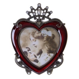 Kawaii-Story BM-wx009655 Metal Photo Frame Luxury Design Heart Crown Rhinestone Decoration Photo Size 9 x 13 cm (3 x 5 Inches) Red