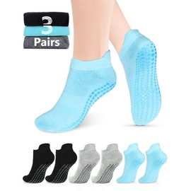 AURUZA Pilates Grip Socks for Women Men Size 9-11 Yoga Socks Blue Non Slip Grippy Socks Soccer Womens Hospital Barre Black Barefoot Socks Grippers Postpartum Essentials Non Skid Socks For Elderly