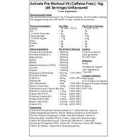 Activate Pre Workout v5 (Caffeine & Stimulant Free) - Unflavoured (1kg)