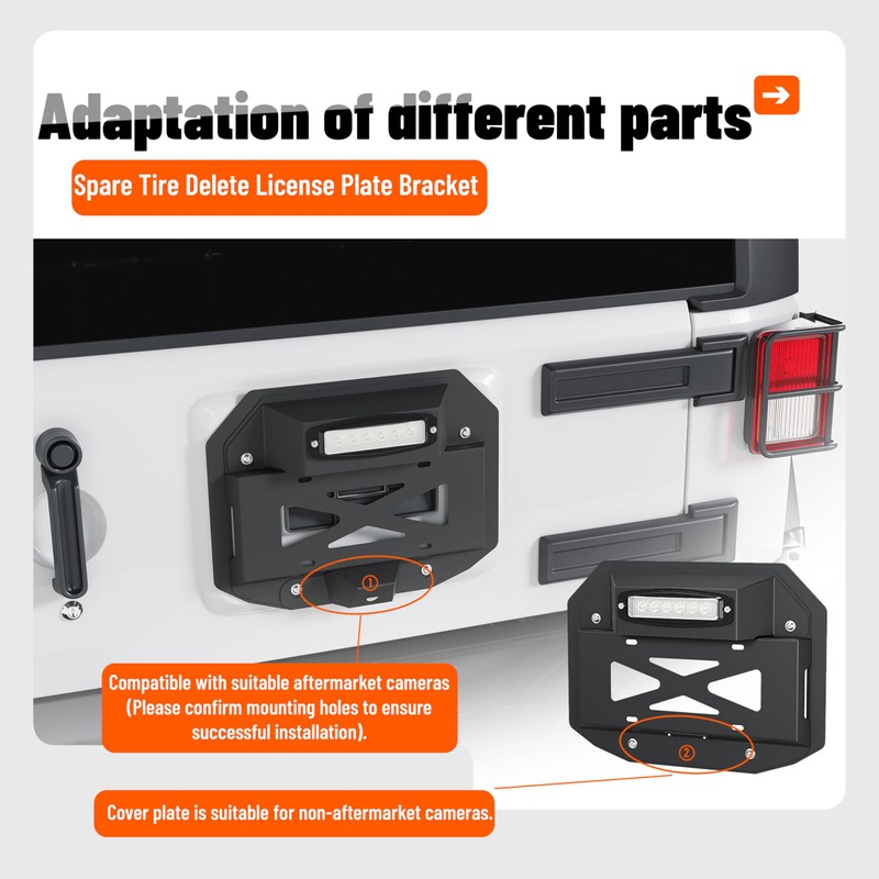 KUAFU Spare Tire Delete License Plate Bracket Compatible with 2007-2018