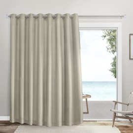Exclusive Home Curtains Sateen Twill Woven Room Darkening Blackout Wide Patio Grommet Top Single Curtain Panel, 100"x96", Linen