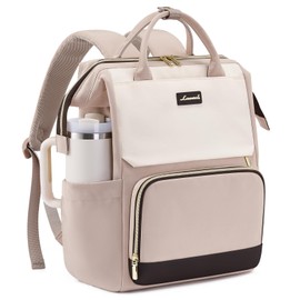LOVEVOOK Laptop Backpack for Women with Giant Tumbler Holder Pocket, 15.6 inch Travel Work Backpack Purse for Nurse Teacher, Waterproof School Bag College Bookbag Cute Casual Daypack for Girls Beige