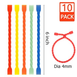 Gesipor 10 PCS 6-Inch Silicone Cable Ties - Reusable Twist Ties Bendable Steel-Core Rubber Cable Ties for Bundling and Holding, All Purpose Cord Tie for Indoor and Outdoor (5 Colors)
