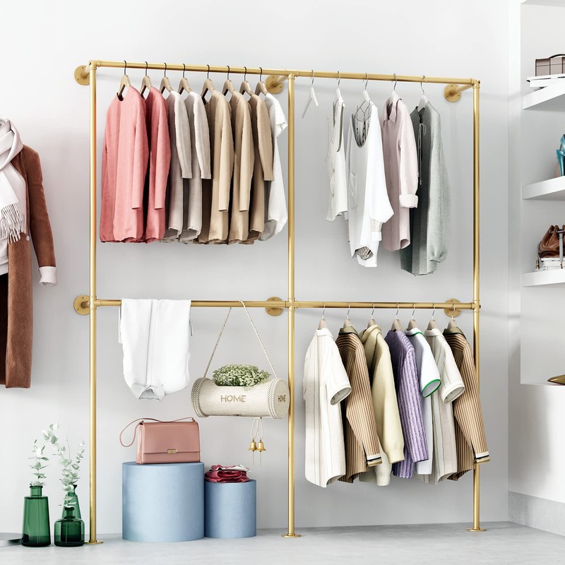 IronJiaZu Gold Wall Clothing Rack Wall Mount clothes Rack,Heavy Duty