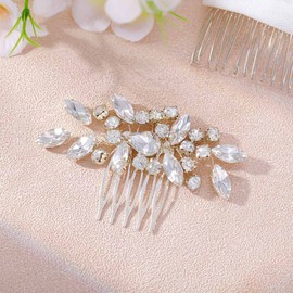 Foyte Crystal Wedding Hair Comb Rhinestone Headpieces Leaf Bride Hair Pieces Bridesmaid Side Hair Combs for Women and Girls (silver)