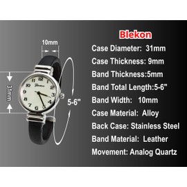 Blekon Collections Analog Quartz Saffiano 31mm Alloy Case Leather Cuff Bangle Watch (Silver/Gray)