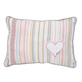 ED Ellen DeGeneres Cotton Tail - Soft 100% Cotton Multi Color Ribbon Stripe with Heart Applique Decorative Pillow, Rose, Ivory, Aqua, Coral