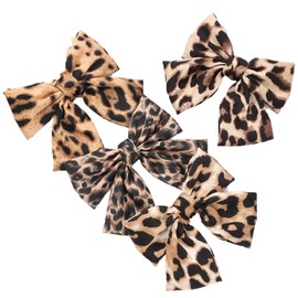 SHTGOI Satin Leopard Hair Bows Pack of 4 Elegant Hair Bows Clip Leo Pattern with Compartment Clips Fashion Satin Bow Hair Clips Hair Accessory for Use Hair Accessories Bow Tie Corset (Mixed)