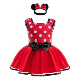 Lito Angels Minnie Mouse Baby Girl Dress with Headband, Romper Costume, Fancy Dress, Size 6–9 Months, Red