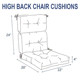 Melody Elephant Adirondack Chair Cushions Set of 2, Water Resistant Outdoor High Back Chair Cushions for Patio Home Garden, 22" W x 20" D, Clemens Cabana Navy