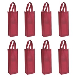 Cosmos 8 Pack Non-Woven Single Bottle Wine Tote Bag Holder, Reusable Gift Bags - Dark Red