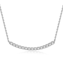 JewelryPalace Round Cut Cubic Zirconia Bar Collar Pendant Necklace for Women, 14k White Gold Plated 925 Sterling Silver Necklaces for Her, Simulated Diamond 18 Inches Chain