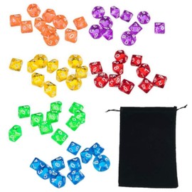 shttown 10-sided Dice, Multi-sided Dice, 30-Piece Set, Perfect for TRPG, 0.7 inches (18 mm), Storage Bag Included, Colorful, Set of 5 in 6 Colors