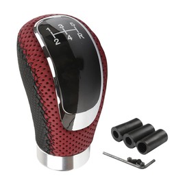 Osilly 5 Speed Shift Knob, Weighted Manual Gear Shifter Knobs, Leather Gear Shifting Handle, Automotive Manual Universal Transmission, Interior Automatic Parts (Black Red)