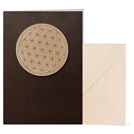 myZirbe Special Greeting Card, Friendship Card, Birthday Card, with Real Pine Wood Flower of Life, Colour: Brown